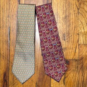 Salvatore Ferragamo Men's Tie Bundle Made in Italy 2 Silk‎ Ties Equestrian Snail